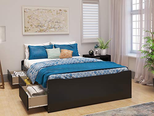 Prepac Coal Harbor Platform Storage Bed with 6 Drawers, Full, Black & Tall Slant-Back Bookcase Headboard, Black, Full/Queen | The Storepaperoomates Retail Market - Fast Affordable Shopping