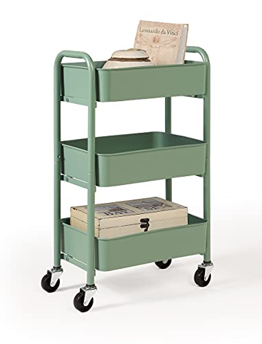 SunnyPoint 3-Tier Delicate Compact Rolling Metal Storage Organizer – Mobile Utility Cart Kitchen/Under Desk Cart with Caster Wheels (Turq, Compact (15.5″ X 26.8″ X 10.27″))