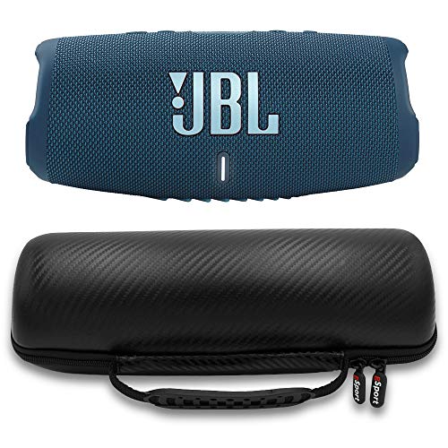 JBL Charge 5 Waterproof Portable Speaker with Built-in Powerbank and gSport Carbon Fiber Case (Blue)