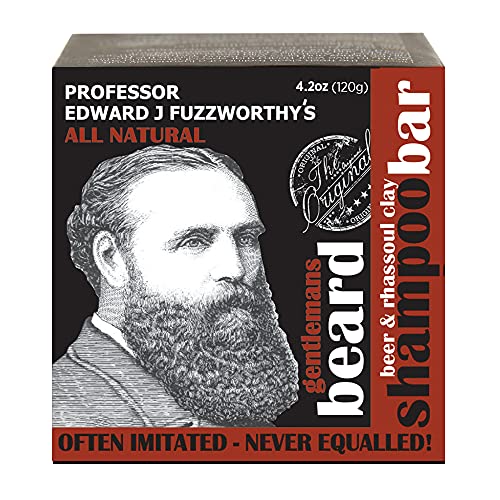 Professor Fuzzworthy’s Gentlemans Big Beard Shampoo Bar for Men | Rhassoul Clay & Beer for Extra Conditioning – 100% Natural for All Beard Types & Thick & Curly Hair – 4.2 oz