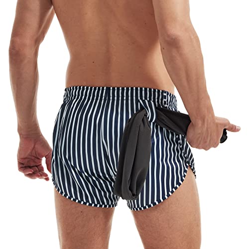 AIMPACT Mens Running Athletic Shorts 3 Inch Breathable Workout Gym Jogging Lounge Stripe Shorts with Liner (Bluewhite Stripe XL)