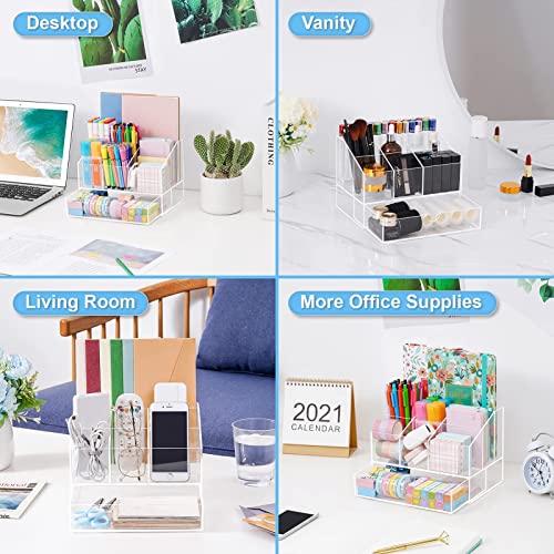 VITVITI Acrylic Desk Organizer, Upgraded Clear Pencil Organizer for Desk, 7 Compartments Stationary Pen Organizer Storage with Drawer, for Office Supply, 500+ Pencils Capacity | The Storepaperoomates Retail Market - Fast Affordable Shopping