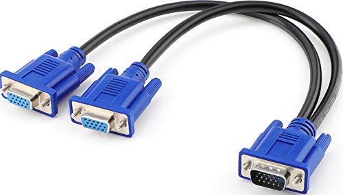 PASOW VGA Splitter Cable Dual VGA Monitor Y Cable 1 Male to 2 Female Adapter Converter Video Cable for Screen Duplication – 1 Feet (No Screen Extension)