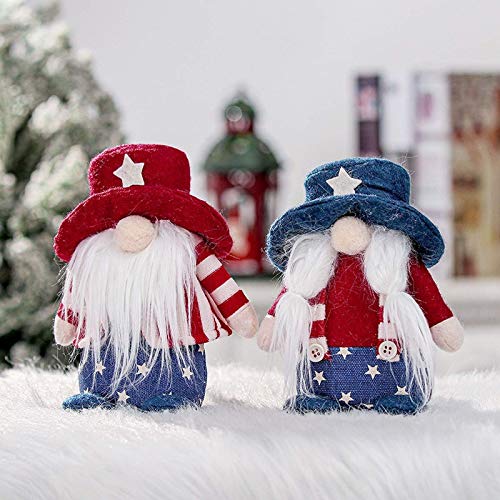 KEAIDO July 4th Gnome Independence Day Hanging Ornament Set of 2, Patriotic Gnome USA Stars and Stripes American Flag Plush Faceless Doll Veterans Day Memorial Day Gift Uncle Sam Tomte Elf Home Decor