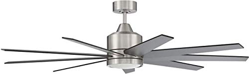 Craftmade CHP60BNK9 Champion Modern 60″ Indoor/Outdoor Damp Location Ceiling Fan with LED Lights & Remote, 9 Reversible Brushed Nickel/Flat Black Plywood Blades, DC Motor, Brushed Polished Nickel