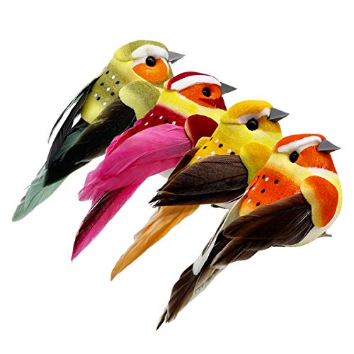 4pcs Clip on Artificial Simulated Foam Birds Sparrow 3.1″ Mini Love Feather Birds for Craft Tree Ornaments Garden Wedding Party Decoration