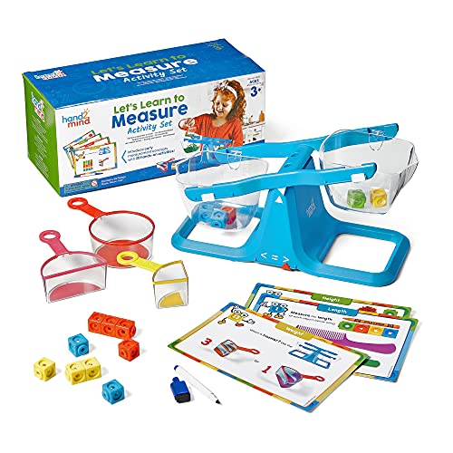 hand2mind Let’s Learn to Measure Activity Set, Kids Measuring Cups, Bucket Balance, MathLink Cubes and Activity Cards Set, Teacher Supplies, Classroom Supplies, Preschool Learning, Toddler Learning