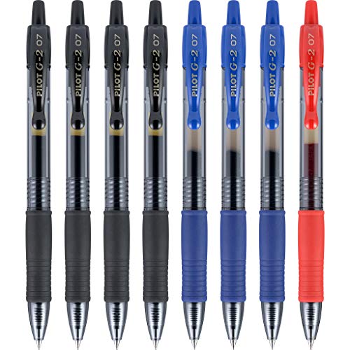 PILOT G2 Premium Refillable And Retractable Gel Ink Pens, Fine Point (0.7mm), 3 Colors, 8 Count (16600)