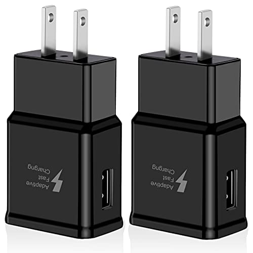 2 Pack Adaptive Fast Charging Block USB Wall Charger Plug Adapter Compatible with Samsung Galaxy S21/S21+/S21Ultra/S20/S20+/Note 20/10/S10 S9 S8 S7 S6 Edge Plus Active, Note 5 8 9 Quick Charge (Black)