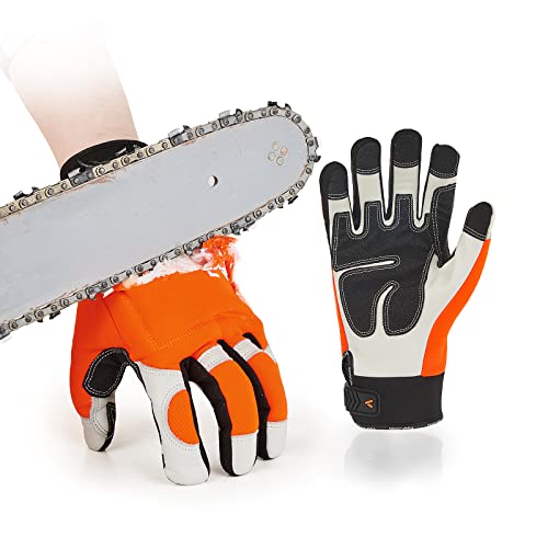 Vgo… Chainsaw 12-Layer Saw Protection on Both Hands Cow Leather Gloves (1 Pair,Size XL, Orange, CA9760)