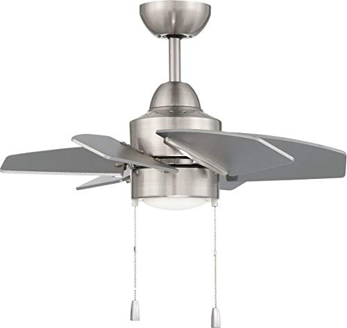 Craftmade PPT24BNK6 Propel II 24″ Indoor/Outdoor Damp Location Small Ceiling Fan with LED Lights & Pull Chain, 6 ABS Blades, Brushed Polished Nickel