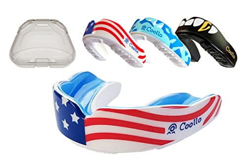 COOLLO SPORTS Boil and Bite Mouth Guard (Youth & Adult) DA Custom Fit Sport Mouthpiece for Football, Hockey, Rugby, Lacrosse,Boxing,MMA(Free Case Included!) (American Flag, Adult -Ages 11 & Above)