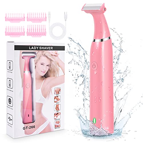 Electric Razors for Women, RenFox Bikini Trimmer Electric Shaver for Women Pubic Hair Arms Legs Underarms Area, Rechargeable Wet & Dry Painless Lady Shaver with 4 Trimming Combs