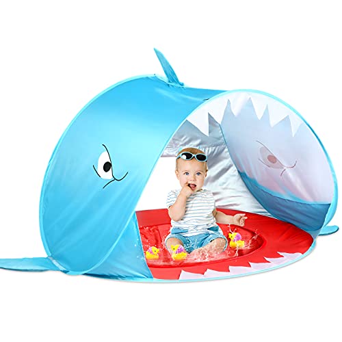 Baby Beach Tent with Pool, Pop Up Beach Play Tents for Kids Toddler or Infant Portable Baby Sun Shelter Tent UV Protection (Blue)