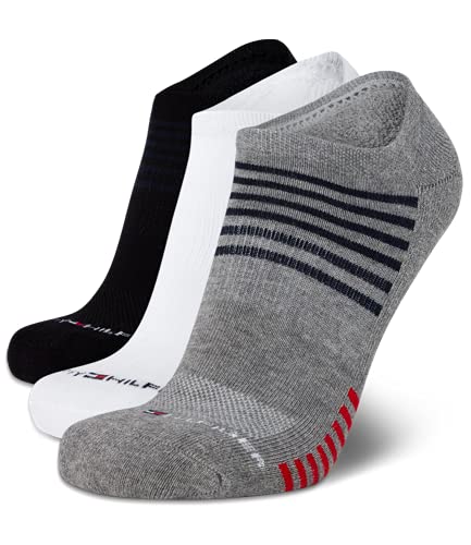 Tommy Hilfiger Men’s Athletic Socks – Cushion No Show Socks (3 Pack), Size 7-12, Multi