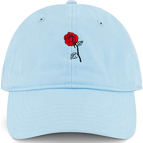 Concept One Disney’s Beauty and The Beast Belle Embroidered Rose Cotton Adjustable Baseball Cap, Light Blue, One Size
