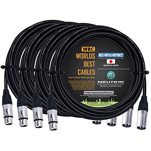 WORLDS BEST CABLES 4 Units – 25 Foot – Quad Balanced Microphone Cable Custom Made Using Canare L-4E6S Wire and Neutrik Silver NC3MXX Male & NC3FXX Female XLR Plugs