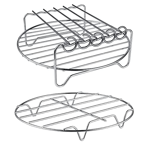 HSimple Air Fryer Rack XL Air Fryer Accessories Set Of 2, Double Layer Rack with Skewer, Stackable Metal Holder