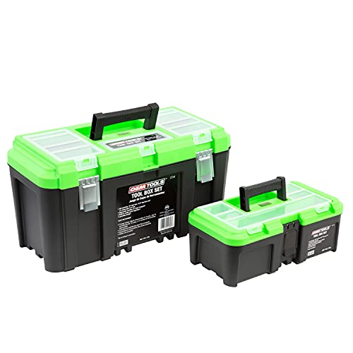 OEMTOOLS 22161 3 Piece Tool Box Set with Removable Tool Tray and Bonus 12.5″ Tool Box, Black and Green Intermediate Tool Box Organizational System