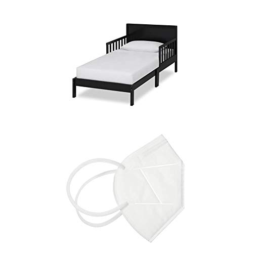 Dream On Me Brookside Toddler Bed in Black, Greenguard Gold Certified & Dream On Me Disposable Face Mask I Pack of 10