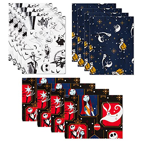 Hallmark Nightmare Before Christmas Flat Wrapping Paper Sheets with Cutlines on Reverse (12 Folded Sheets) for Christmas, Birthdays, Halloween