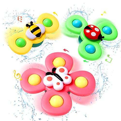Hooku 3 PCS Baby Bath Spinner Toy with Rotating Suction Cup Spinning Top Toy Animal Spin Sucker Baby Bath Toys Dining Chairs Toys Windmill