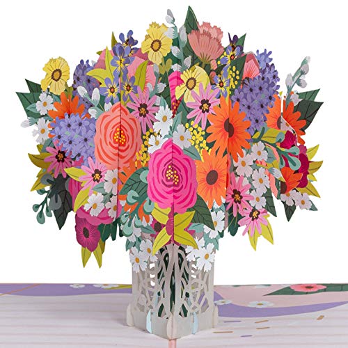 Paper Love Floral Arrangement 3D Pop Up Card, For Valentines Day, Mothers Day, All Occasions – 5″ x 7″ Cover – Includes Envelope and Note Tag
