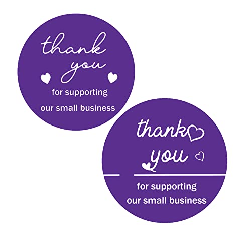 Purple Thank You Stickers Small Business, 1.5” Thank You for Supporting Our Small Business Label Stickers, 500 Pcs Packaging Stickers with Hearts for Small Shop, Boutiques, Business Gift Bags