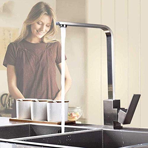 NZDY Faucet Kitchen Tap Brushed Nickel Kitchen Faucet Square Handle Stainless Steel Crane Deck D Bathroom Kitchen Tap Hot Cold Water Mixer Tap