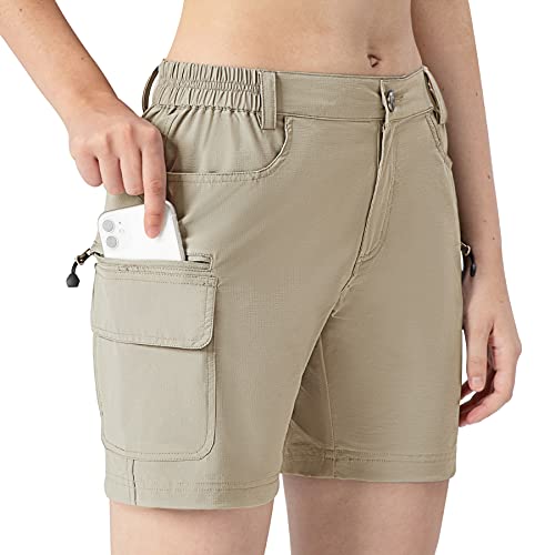 NAVISKIN Women’s Hiking Cargo Shorts UPF 50+ Outdoor Shorts Quick Dry Water Repellent Camping Golf Shorts Khaki Size M