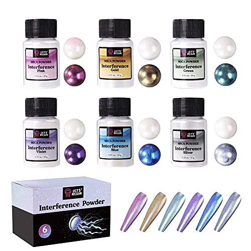 LET’S RESIN Resin Mica Powder, 6 Colors Interference Mica Powder for Epoxy Resin, Spirit Pearl Pigment Powder for Resin, Paint, Slime, Art