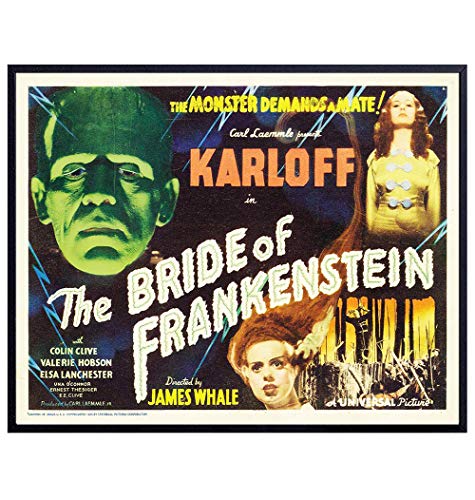 Bride of Frankenstein Poster – Scary Movie Wall Art – Vintage Horror Movie Poster – 8×10 Classic Movies Wall Decor – Monster Movies – Home Theater Room Decorations