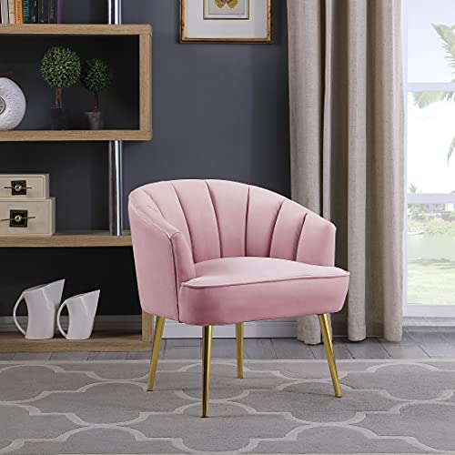 Morden Fort Velvet Barrel Carter Chair Armchair with Golden Legs for Living Room Bedroom Home Office Conner, Pink