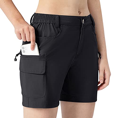 NAVISKIN Women’s Hiking Cargo Shorts UPF 50+ Outdoor Shorts Quick Dry Water Repellent Camping Golf Shorts Black Size XL
