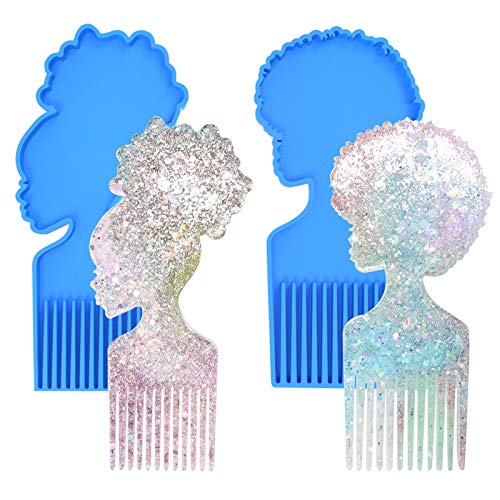 Afro Female Hair Pick Comb Resin Molds Head Large Beauty Silicone Molds For Resin 2 PCS