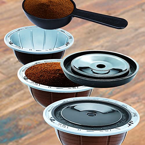 4 REUSABLE VERTUO COFFEE CAPSULE DISCS: Endless refillable reusable for VERTUO VERTUOLINE VERTUO NEXT capsules pods, lids, 4 DISC SET incl. Cutter & Scoop for SIZE 1.35/2.70/5.07/7.77/14.00 FL OZ