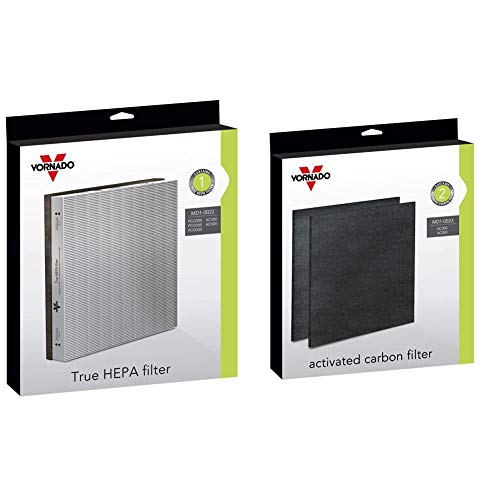 Vornado MD1-0022 Replacement True HEPA Filter,Gray & MD1-0023 Replacement Carbon Filters (2-Pack),Black