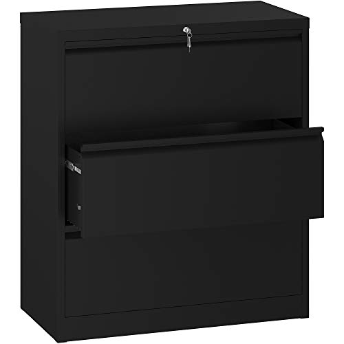 YITAHOME 3 Drawer Lateral File Cabinet with Lock, Metal Stainless Steel Wide Lateral Filing Cabinet for Legal/Letter A4 Size, Office Organizer Storage Cabinet, Black