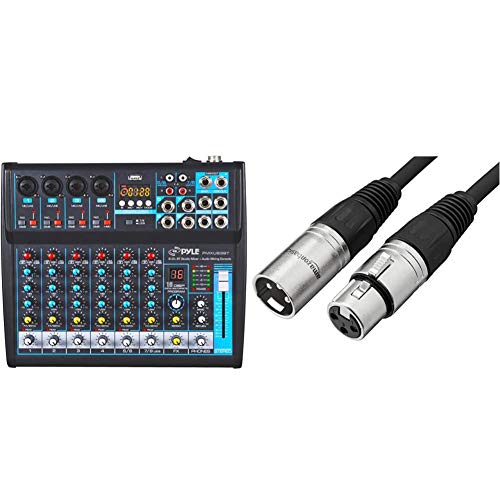 Professional Audio Mixer Sound Board Console Desk System Interface Pyle PMXU83BT,Black & Amazon Basics XLR Male to Female Microphone Cable – 6 Feet, Black