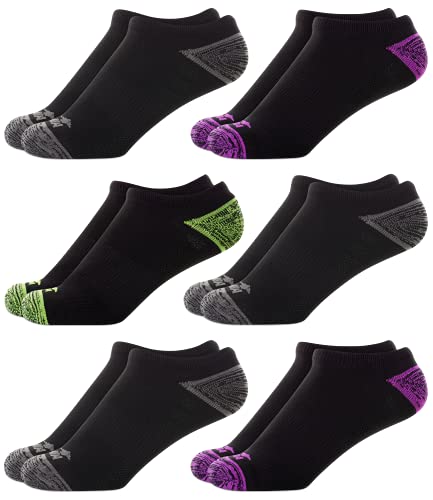 Avia Women’s Pro Tech Performance Moisture Wicking Athletic No Show Socks (6 Pack), Size Shoe size: 4-9, Black/Purple