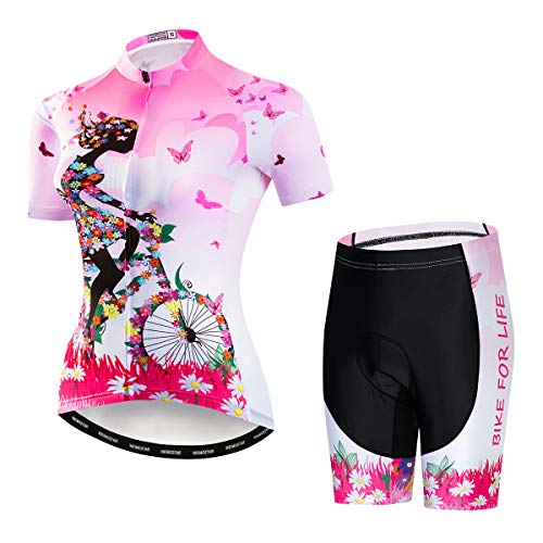 PSPORT Women’s Cycling Clothing Sets Short Sleeve Bike Clothes with Three Pocket CF23