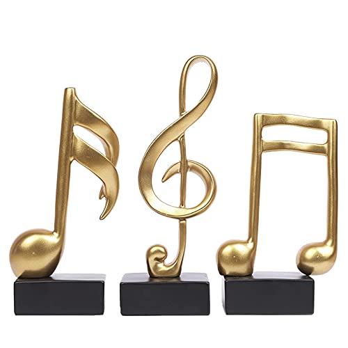 E-isata 3Pcs Musical Sculptures Music Note Figurine Statue Decorative Ornaments Art Decor for Living Room Bedroom TV Cabinet Gift (Gold)