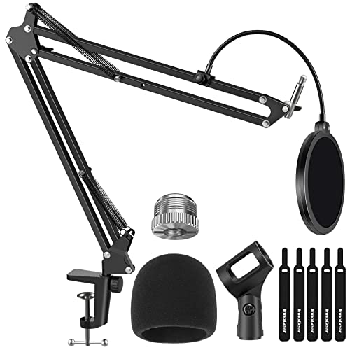 InnoGear Mic Stand for Blue Yeti, Heavy Duty Microphone Stand with Microphone Windscreen and Dual Layered Mic Pop Filter Suspension Boom Scissor Arm Stands for Blue Spark and Other Mics, Large
