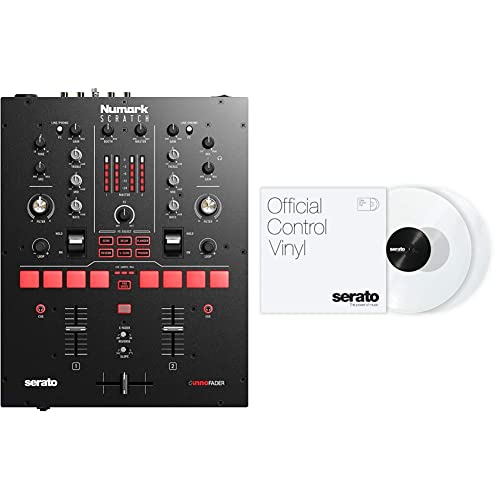 Numark Scratch | Two-Channel DJ Scratch Mixer for Serato DJ Pro (included) & Serato Control Vinyl 12″ Pair Clear
