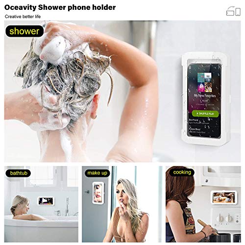 Oceavity Shower Phone Holder Waterproof 360° Rotation, Mirror/Wall Mount Phone Holder for Shower Bathroom Bathtub Kitchen, Universal Shower Accessories (White) | The Storepaperoomates Retail Market - Fast Affordable Shopping