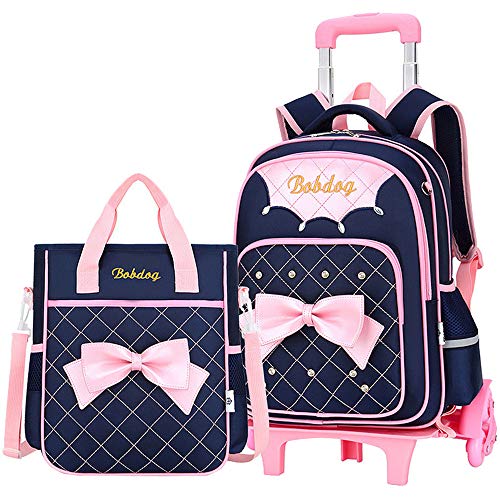 2 in 1 Girls Rolling Backpack Trolley School Bags Pink Bowknot Handbag Carry-on Kids Luggage & Travel Bag