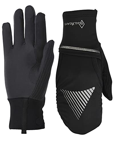 TrailHeads Women’s Touchscreen Gloves with Reflective Waterproof Mitten Shell – Convertible Running Gloves – Black – Reflective – Small/Medium