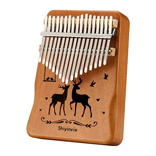 Kalimba Thumb Piano 17 Keys Musical Instruments, Portable Mahogany Wood Mbira Finger Piano Gifts with Tune Hammer and Study Instruction for Kids and Adults Beginners