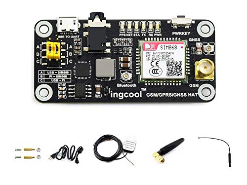 Ingcool GSM/GPRS/GNSS Bluetooth HAT Expansion Board for Raspberry Pi 4B/ 3B+/ 3B/ 2B/ Zero W/Zero, Based on SIM868 Module Supports SMS, Phone Call, Global Position, Transfer Data, etc.