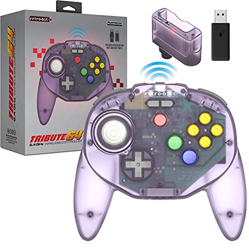 Retro-Bit Tribute 64 2.4 GHz Wireless Controller V2 for Nintendo 64 (N64), Switch, PC, MacOS, RetroPie, Raspberry Pi and Other USB Devices (Atomic Purple)